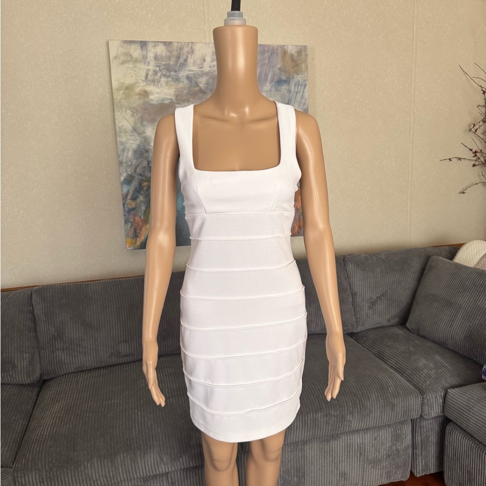 Hugo Buscati White Square Neck Bodycon Mini Dress